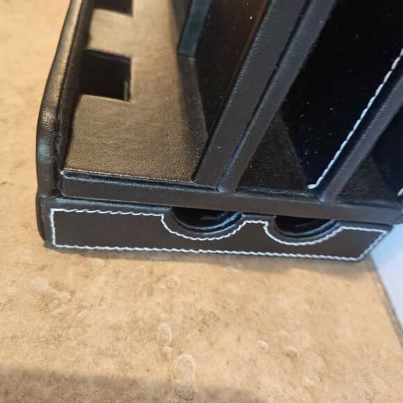 Black Leather File Folder Organizer Charging Station Letter Holder 12"x9"x10" - Picture 6 of 9